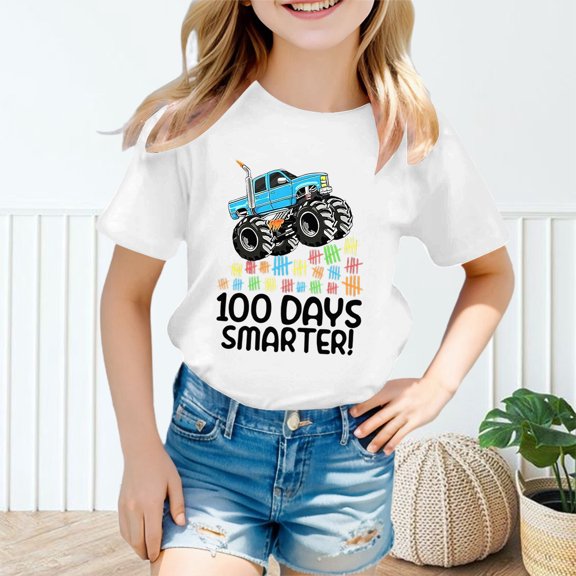 Girls Boys T Shirts 100 Days Of School Shirt Graphic T-Shirts Crewneck Tops Short Sleeve Funny T Shirt for Back To School