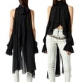 thumbnail image 3 of Women'S Chiffon Blouse Asymmetrical Tops Split Sleeve Sheer Flowy Mock Neck Halter Top, 3 of 7
