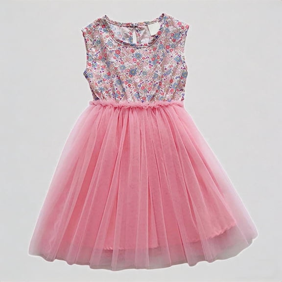 REDARER Girls Polka Dot Tulle Dress, Sleeveless Contrast Color Princess Dress for 4th of July Party,5-6 Years