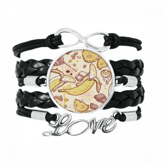 Banana Fruit Illustration Colorful Pattern Bracelet Love Accessory Twisted Leather Knitting Rope Wristband