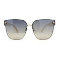 thumbnail image 2 of Womens Rimless Metal Rim Horn Rim Rectangle Designer Fashion Sunglasses Gold Ivory - Smoke, 2 of 4