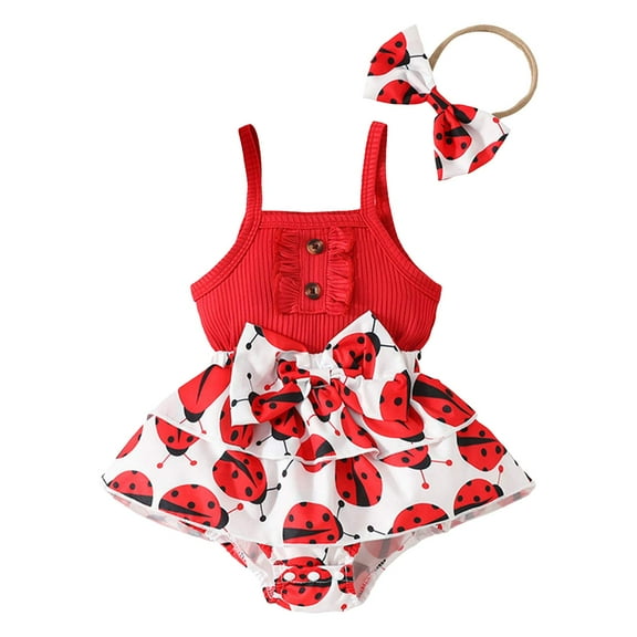 Gubotare Baby Girl Summer Romper Baby Girl Romper Dress Fly Sleeve Smocked Dress Cute Baby Summer Clothes 0 3 6 9 12 18 24 Months (Red,Size 6-9 Months)