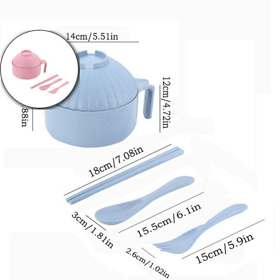 VQPeo Microwave Ramen Bowl, Ramen Bowl Set, Ramen Noodle Cooker with Lid and Handle, Ramen Noodles Bowl, Comes with Spoon,Chopsticks and Fork for Home Office