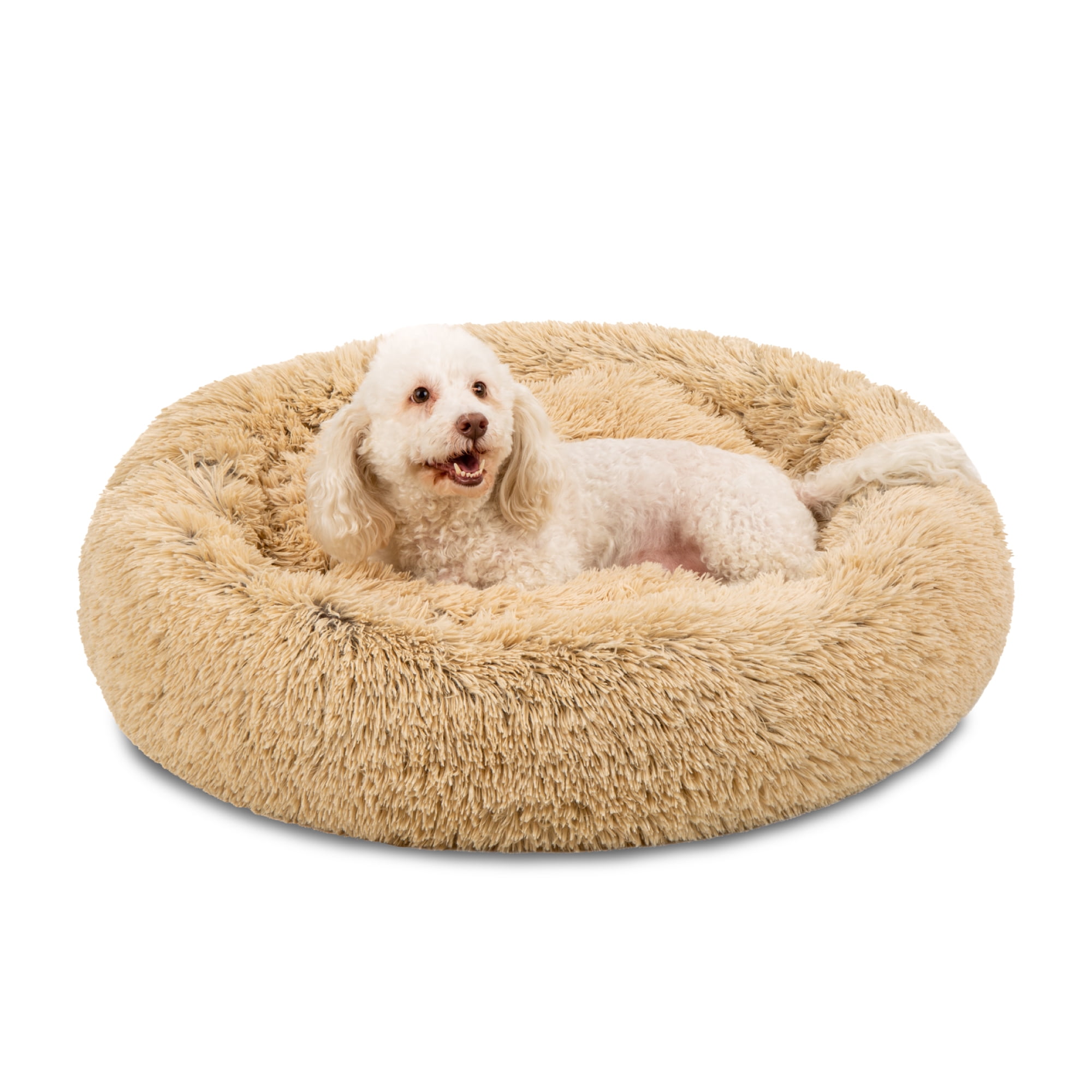 Raised Rim Best Choice Products Self-Warming Plush Shag Fur Donut Calming Pet Bed Cuddler w/Water-Resistant Lining 