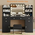 thumbnail image 3 of Akaber Vanity with Mirror and Lights, 58.2" Makeup Vanity Table with LED Lights and Power Outlet, Black Vanity Desk with Stool, 3 of 8