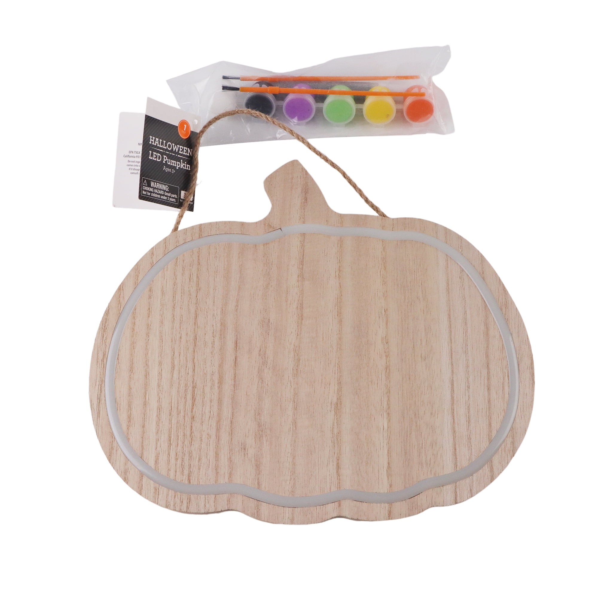 (3 pack) DIY Pumpkin Decor with LED, Wooden Pumpkin Craft Kit, 11.5 x 10 Inch, Halloween