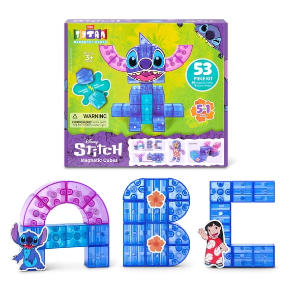 Official Disney Stitch TYTAN Magnetic Tile 53-Piece Travel Set by ZURU - Colorful STEM Construction Toy for Kids Ages 3