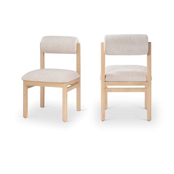 Meridian Furniture Roundhill Beige Linen Textured Fabric Upholstered Dining Chair, Set of 2