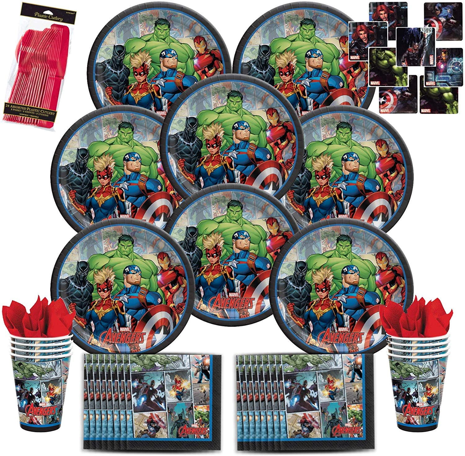 Marvel Avengers Party Pack Seats 8 Napkins, Plates, Cups & Stickers