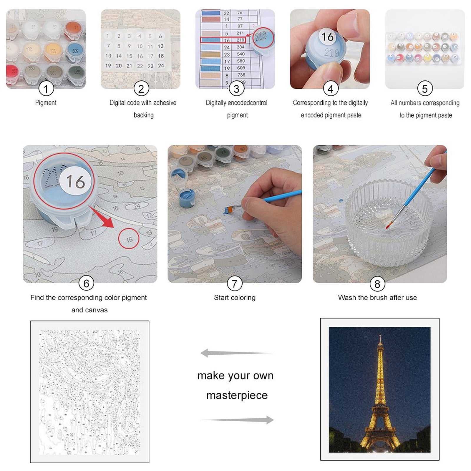 Paint By Numbers Kit for Adults Beginner - Eiffel Tower Night View Illuminated DIY Canvas Painting Kits for Adults, Frameless Paint By Number for Adults for Home Wall Decor 16x20 Inch