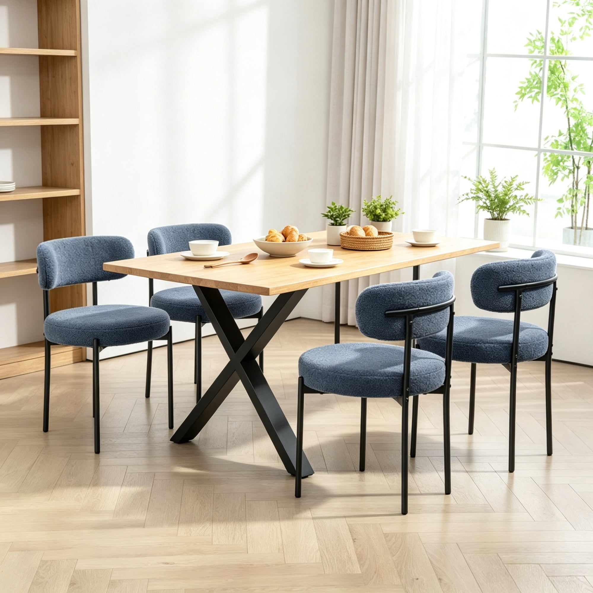 All-in-One 4-Piece Modern Round Upholstered Kitchen Chairs, Curved Backrest, Soft Thick Cushion Dining Set, Gray（Only chairs）