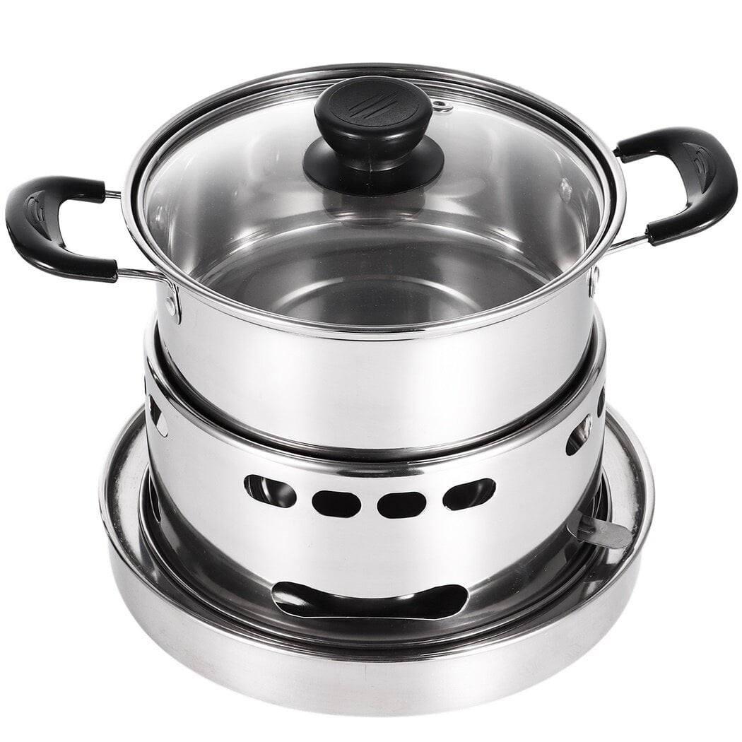 Spirit Cooker with Pot, Spirit Stove for Indoors, Portable Alcohol Camping Stove, Stainless Steel Cooker Without Electricity, Small Pot for Camping 6.3in