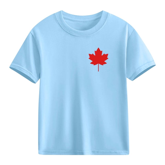 Zpanxa T-Shirts pour Tout-Petites Fille Imprimé Feuille d'Érable Manches Courtes Col Rond Haut Décontracté en Coton 7 Ans