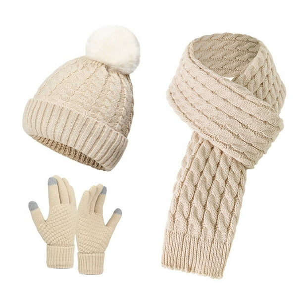 Conjunto de gorros y bufandas Prolriy para hombre y mujer, de lana cálida, para otoño e invierno, tres piezas, color beige