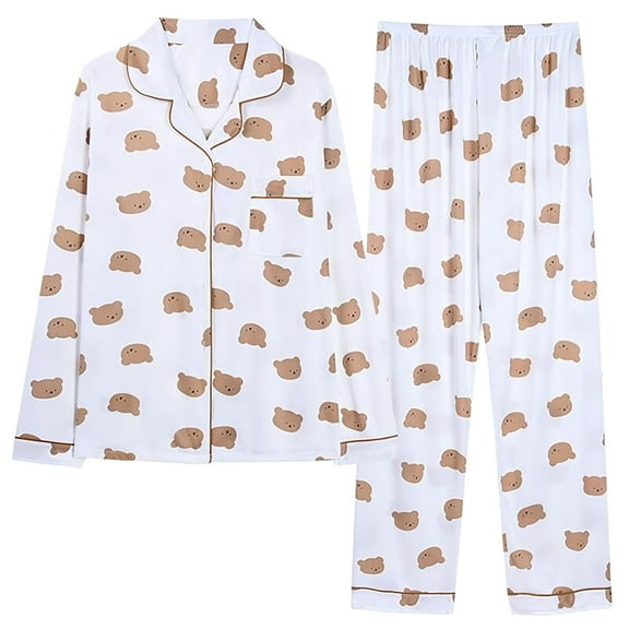 Arlun Womens Pajama Sets Button Down Long Sleeve Trousers Pajamas Set Fashion Heart/Floral/Cute Pattern Printed Lightweight Comfy 2 Piece Casual Pjs Loose Soft Breathable Loungewear White4 XL