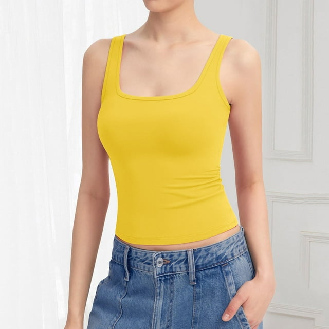 Débardeurs et Camisoles pour Femmes, Débardeur à Encolure Carrée Sans Manches, Double Doublure, Style Basique, Incontournable de Garde-Robe, Respirant, Confortable, Tenue Décontractée