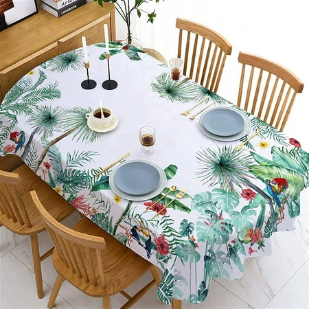 

Oval Hawaii Palm Leaves Tablecloth Summer Tropical Birds Table Covers for Birthday & Party Decorations / Kitchen Dining Room / Picnic，BBQ / Tabletop / Weddings (Oval 60 ×84 )