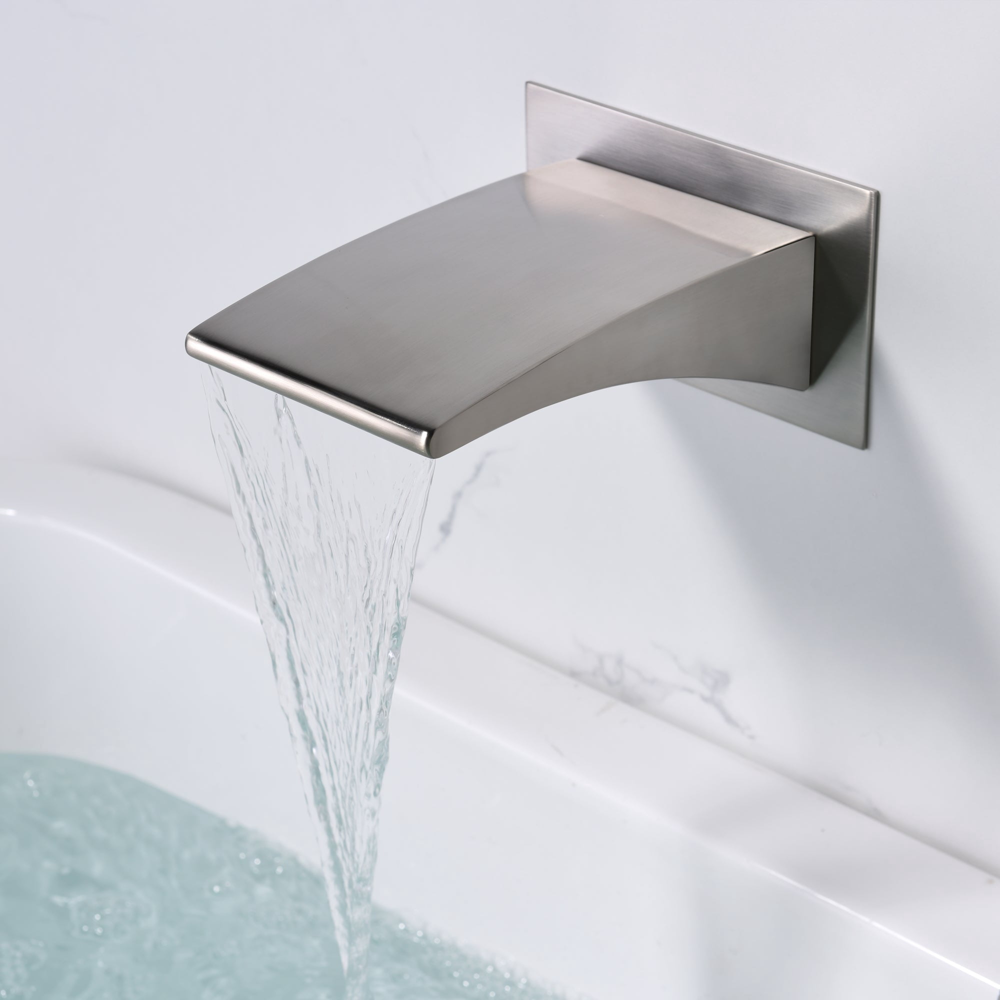 Sumerain Wall Mount Tub Filler Brushed Nickel with Waterfall Tub Spout and Handheld Shower, High Flow