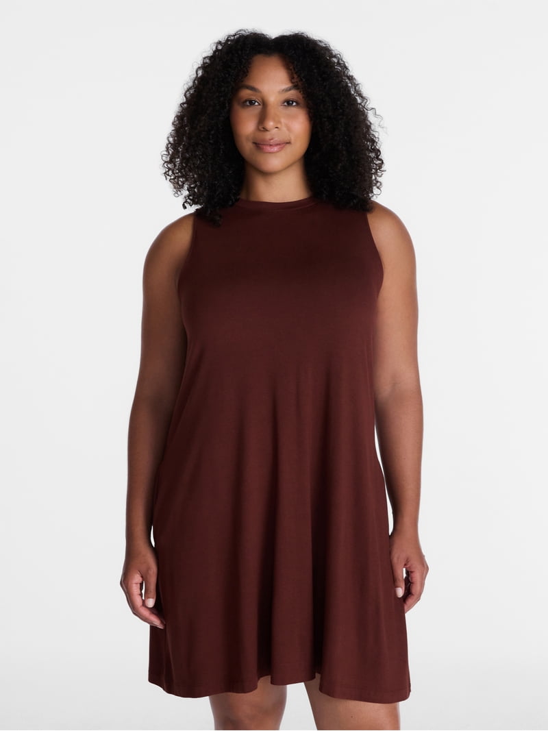 Time and Tru Womens Sleeveless Knit Swing Dress, Sizes Xs-xxxl