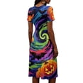 thumbnail image 5 of Women's Halloween Dresses Pumpkin Spider Webeb V Neck Funny Midi Dresses Castle Ghost Short Sleeve Spooky Sundress, L, 5 of 5