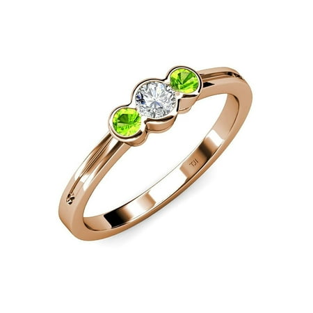 

Diamond (SI2-I1 G-H) and Peridot Three Stone Ring 0.54 ct tw in 14K Rose Gold.size 7.0