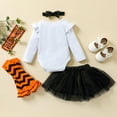 thumbnail image 3 of 4PCS Toddler Baby Girl'S Halloween /Thanksgiving Outfits long Sleeve Romper+Mesh Tutu Skirt+Headband+Leg Warmer Clothes Set, 3 of 7