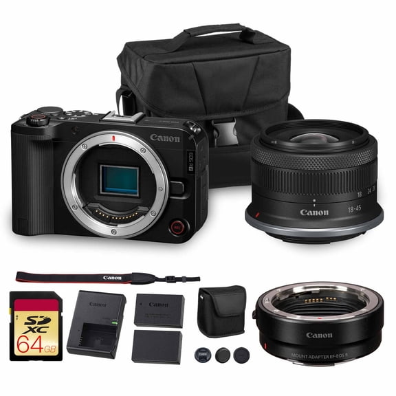 Canon EOS R50 V Mirrorless Camera | 24.2MP APS-C Sensor 4K Oversampled Video | Compact Beginner-Friendly Camera for Vlogging and Travel (6895C002)   Canon RF-S 18-45mm Lens   LP-E17 Battery   More