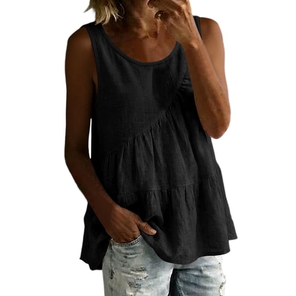 Cilsoka Women's Flowy Tank Tops Summer Pleated Peplum Sleeveless Shirts Scoop Neck Casual Babydoll Cami Tops