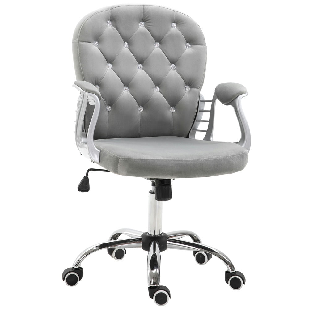 Demi Bonn Executive Home Office Chair, Ergonomic Mid-Back with Padded Armrests, Swivel Base, Easy Assembly, Velvet Button Tufted Desk Chair, Gray