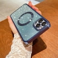 thumbnail image 5 of Compatible with iPhone 11 Pro Max Magnetic Glitter Case, Luxury Plating Cute Bling Clear Phone Case, Compatible with MagSafe for Women Girls with Camera Protector Back Cover - Light Blue, 5 of 9