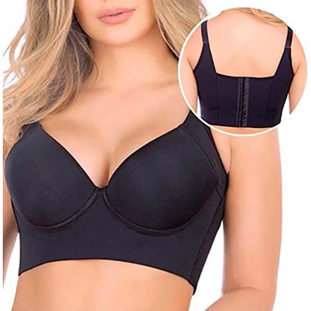 

Women Push Up Sports Bra Deep Cup Full Back Incorporated Coverage Hide Back Fat Bra with Shapewear