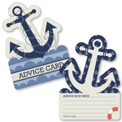 Ahoy - Nautical - Anchor Wish Card Baby Shower Activities - Shaped Advice Cards Game - Set of 20