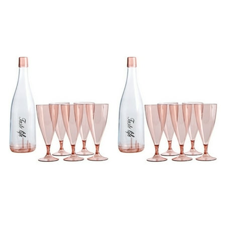 

10PC Plastic Wine Glasses Bar Goblet Champagne Glass Cold Drink Glass Stemware with Container-Pink