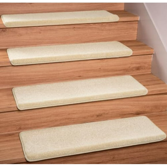 Bullnose Carpet Stair Treads for Wooden Steps Indoor, Set of 7, 30" * 9.25" x 1.57" Carpet Runner for Carpeted Stairs Non Slip Staircase Step Treads Stair Mats Carpet Treads, Beige Brown Beige Brown