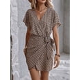 thumbnail image 5 of AURA Women Floral Midi Dress V Neck Tie Waist Summer Short Sleeve Elegant Casual Dress, 5 of 7