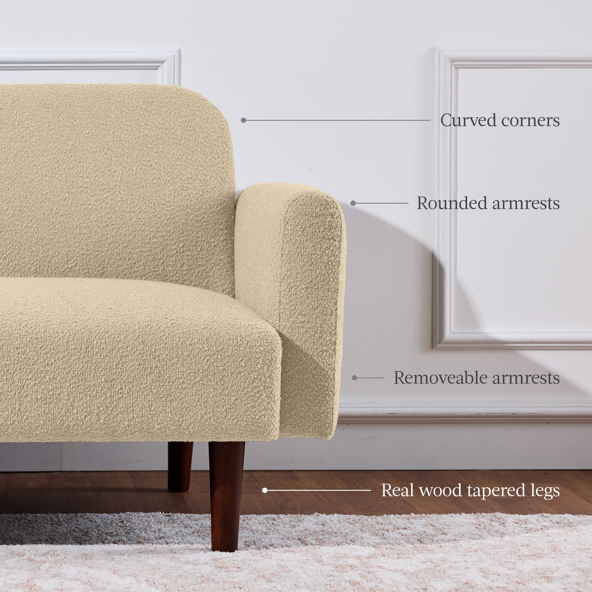 Best Choice Products Curved Convertible Futon, Boucle Fabric Split-Back Sleeper Bed - Oatmeal