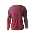 thumbnail image 3 of hirigin Women Fashion Wild T-Shirts Solid Color V-Neck Long Sleeve Zipper-Up Front Ruched Shirts Spring Autumn Casual Tops, 3 of 5
