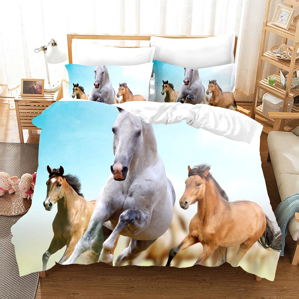 Running Horses Bedding Set Soft Comforter Set And Pillowcase Size Decor