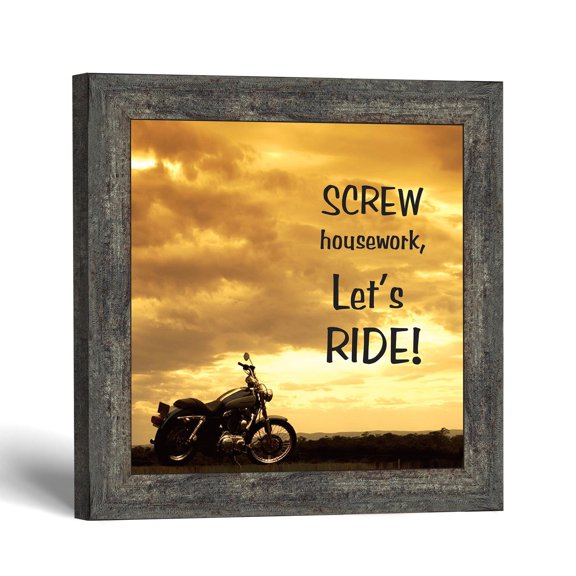 Motorcycle Wall Art, Screw Housework Lets Ride Framed Sunset Print