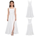 thumbnail image 6 of LiiYii Satin Junior Bridesmaid Dresses for Teen Girls Wide Shoulder Strap Slit Girl Formal Flower Dress White 8, 6 of 7