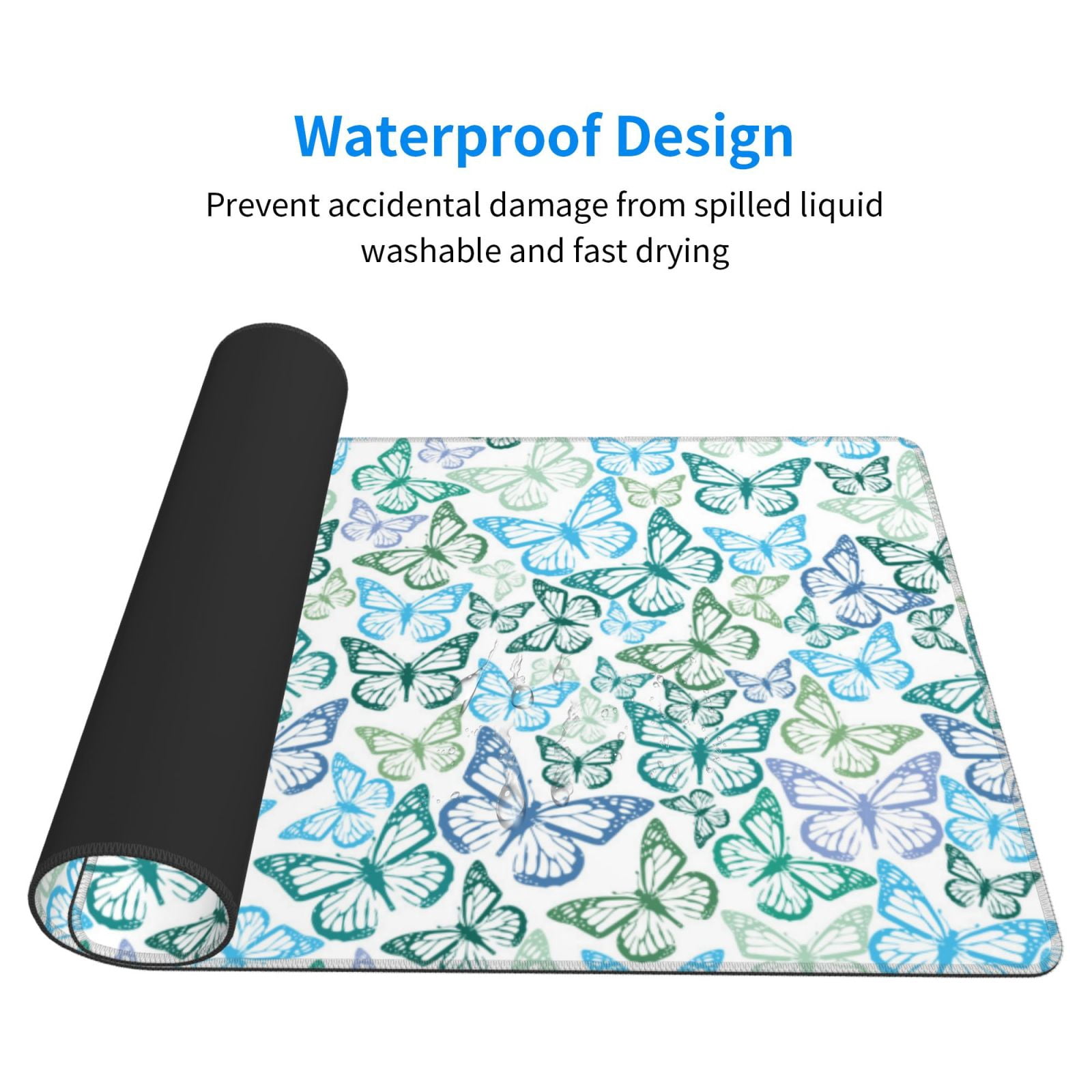 Naloa Butterflies Gaming Mouse Pad Large Mouse Mat Long Extended Desk Pad Non-Slip Rubber Mice Pads Stitched Edges Thin Pad (16x29.5 Inch)