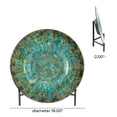 thumbnail image 4 of DecMode 18" Round Abstract Handmade Textured Plate Green Glass Charger with Black Display Stand, 4 of 15
