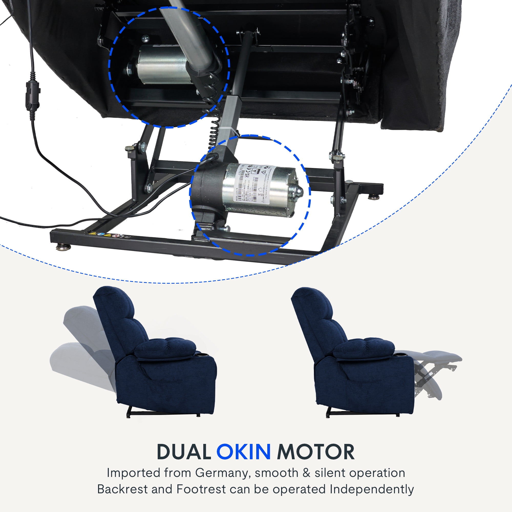 FitStand Dual Motor Power Lift Recliner Chair for Elderly with Massage and Heat, Oversized Lay Flat Sleeping Recliner with USB Charging Ports, Blue