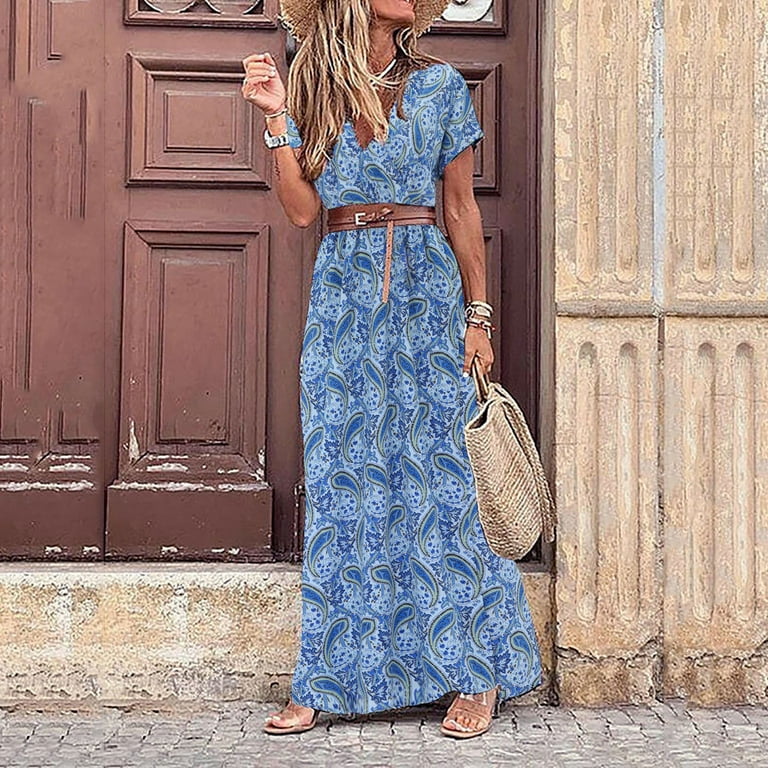 Female Dress V Neck Bohemian Style Females Trendy Dating Honeymoon Formal  Cute Casual Womens Spring Summer Sundress