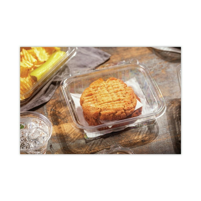 EarthChoice Tamper Evident Recycled Hinged Lid Deli Container, 16 oz, 5.38 x 4.5 x 2.63, Clear, Plastic, 304/Carton EarthChoice Tamper Evident Recycled Hinged Lid Deli Container, 16 oz, 5.38 x 4.5 x 2.63, Clear, Plastic, 304/Carton