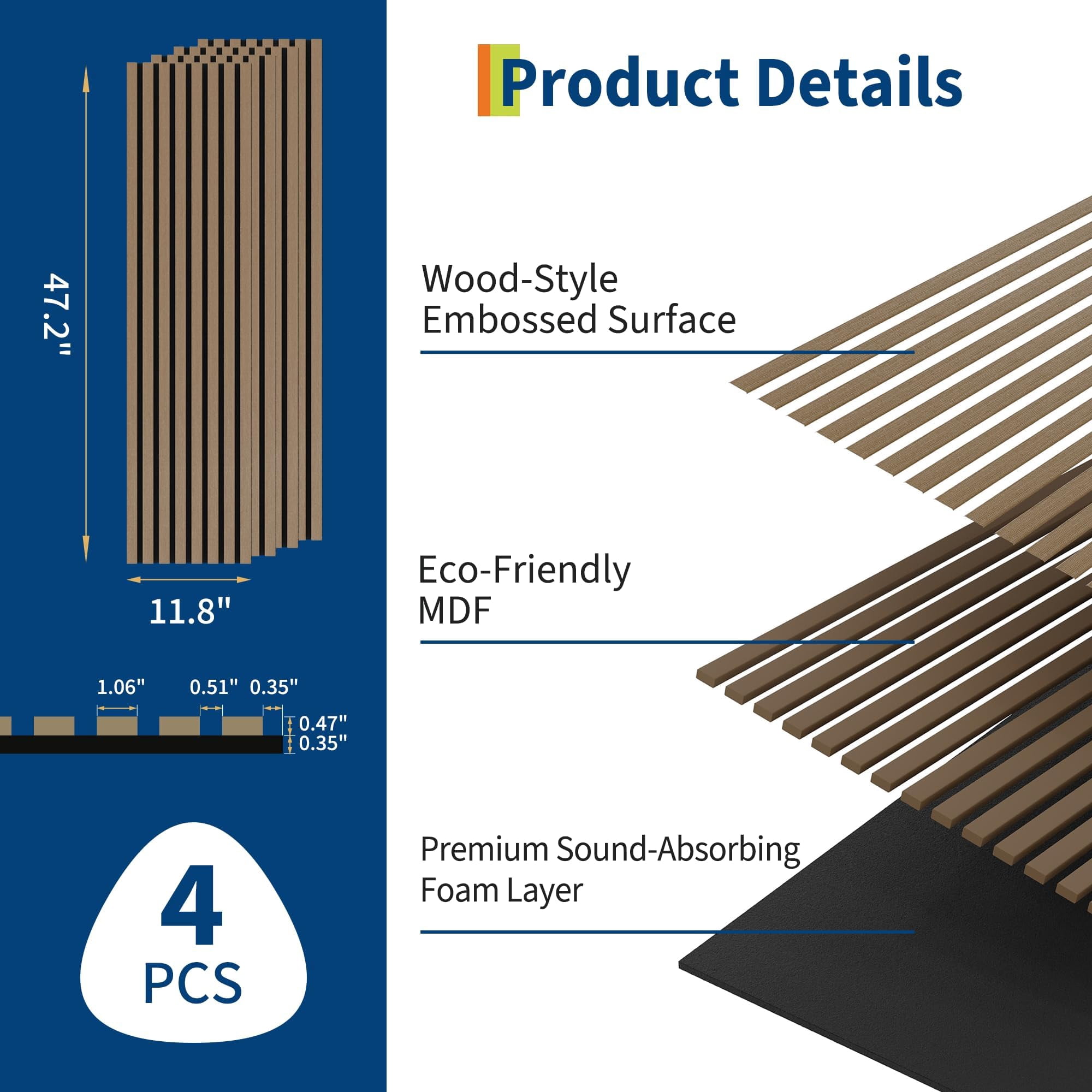 3D Wooden Wall Panels, Acoustic Sound Absorbing Tiles, Easy Peel Stick Installation, Modern Slat Wall Panels for Home Theater, Office, Studio, Bedroom, Living Room