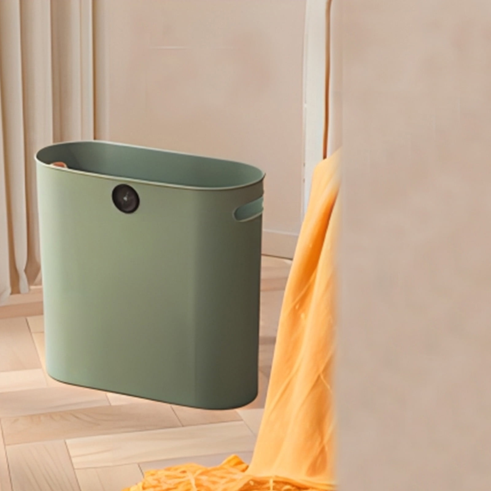 Narrow Clip-On Trash Can - 12.6x11.6x5.1in Slim Bathroom Waste Bin for Toilet, Kitchen & Living Room - White/Green Plastic Storage Bucket - Lightweight & Odor-Controlling Household Garbage Can