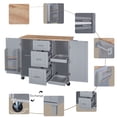 thumbnail image 5 of Rolling Kitchen Island with Storage, Kitchen Cart with Rubber Wood Top, 3 Drawer, 2 Slide-Out Shelf and Internal Storage Rack, Kitchen Island on Wheels with Spice Rack & Tower Rack for Kitchen, 5 of 7