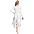 thumbnail image 2 of YiZYiF Women's Metallic Liturgical Praise Dance Dress Long Sleeve Asymmetrical Worship Tunic Dresses White M, 2 of 6
