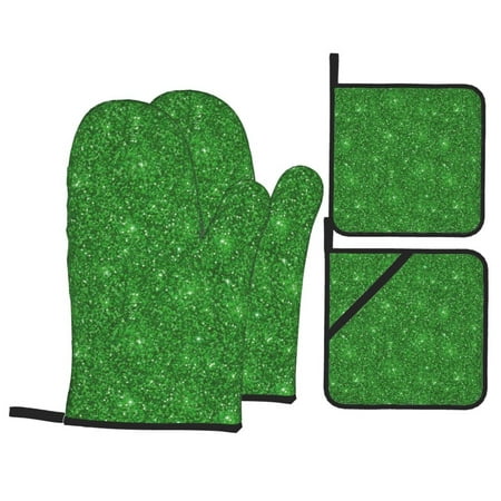 

Oven Mitts and Pot Holders Sets 4 pcs Green lightning Glitter B Non-Slip Oven Gloves Potholders Soft Quilted Lining Heat Resistant Gloves Hot Pads for Kitchen Cooking Baking